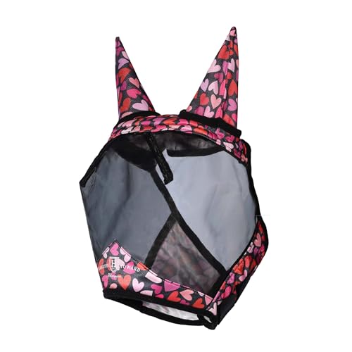 Pro LumiVista Horse Half Face Fly Mask Large Eye Space with Ears UV Protection for Horse Cute Hearts M (Cute Hearts / M)