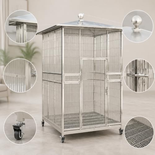 Extra Large Rainproof Stainless Steel Outdoor Bird Cage Aviary for Parakeets & Pet Birds
