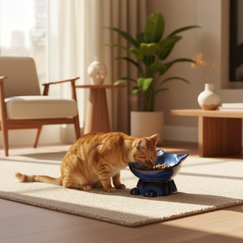 Elevated Cat Bowls (6.8 OZ / Blue & Black)