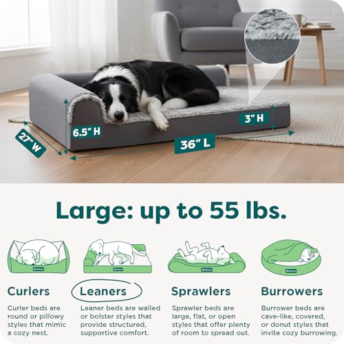 Cooling Gel Dog Bed for Medium & Large Dogs (Large / (Two-Tone Faux Fur & Suede) Stone Gray)