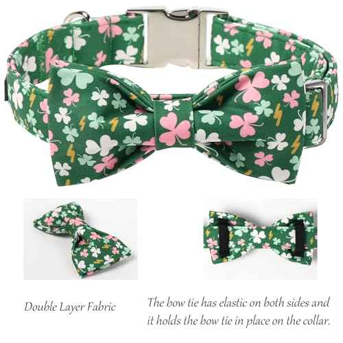 St. Patrick Dog Collars with Bow tie (G&P Clover / Large (Pack of 1))