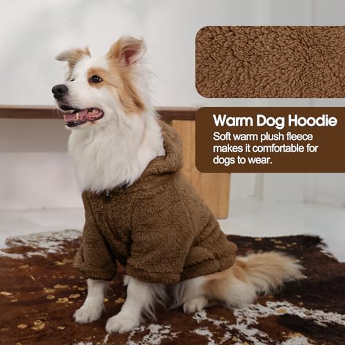 Fuzzy Dog Sweater with Adjustable Hood & Harness Hole (X-Small / Brown)