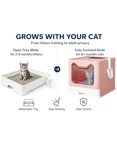 Cat Litter Box with Litter Mat and Scoop (Pink)