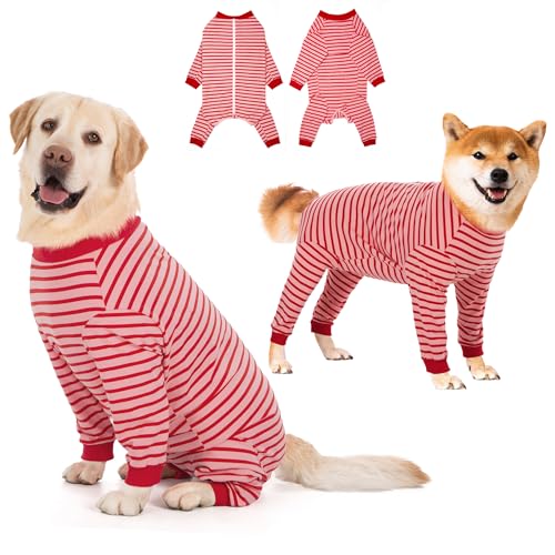 Dog Onesie Surgery Recovery Suit for Large Medium Bodysuit Dogs Pajamas PJS Full Body for Shedding (2XL / Red Pink)