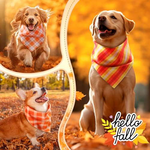 50 Pcs Fall Thanksgiving Plaid Dog Bandanas Bulk for Large (Plaid Pattern / 31.5 x 21.7 x 21.7 Inch)