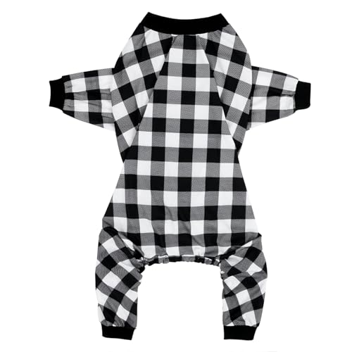 Dog Pajamas One Piece Light Comfy Pjs Pet Costume M (XX-Large / Black & White Buffalo Plaid)