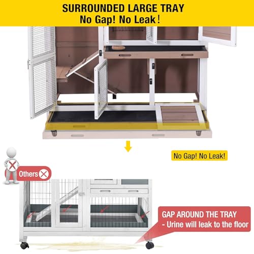 Rabbit Hutch Indoor Bunny Cage with Wheels Outdoor Rabbit Cage Two Story Guinea Pig Cage with No Leak Tray 47 inch