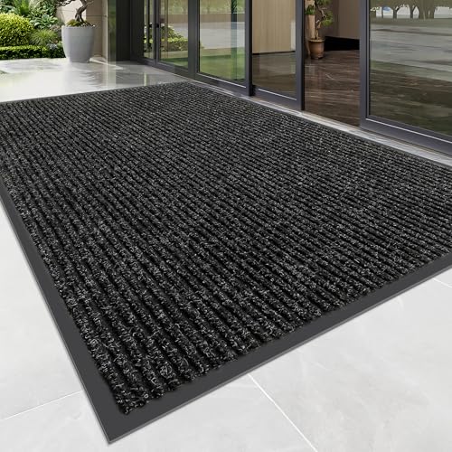 Front Door Mat (3' x 5' (Rectangular) / Black Striped)
