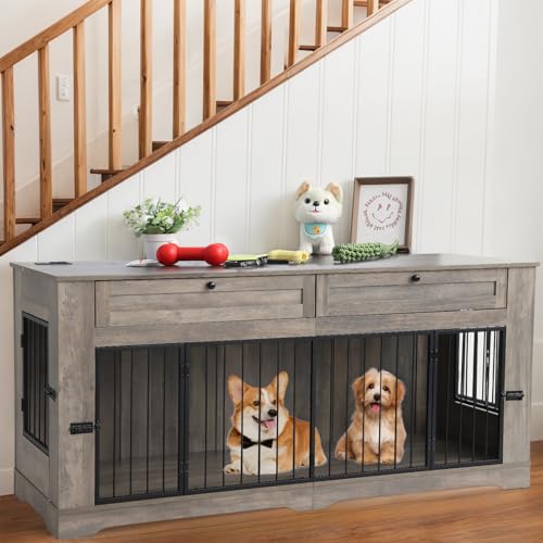 Large Dog Crate Furniture (Gray / 70.9"L x 23.6"W x 32.9"H)