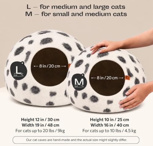 Cat Cave Merino Wool Bed for Indoor Cats (Snow Leopard / Large)