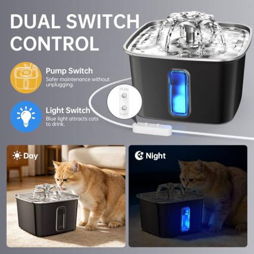 Innovation Award Winner Stainless Steel Cat Water Fountain (Space Black / 108oz (Cats & Small Dogs))