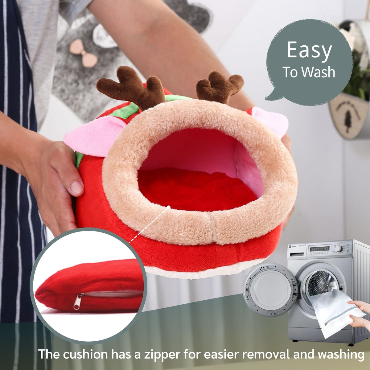 Guinea Pig Rabbit Ferret Bed Hide Huts Removable Cushion for Rat Accessories Toys (L / 5-Reindeer)