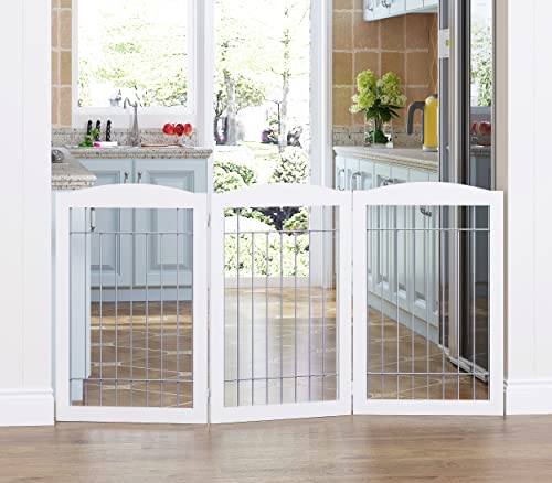 Freestanding Wire Pet Gate for Dogs (Sliver / 【3 Panels】60"W x 30"H)