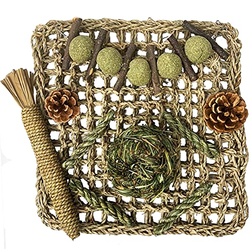 Rabbit Seagrass Mat Bunny Chew Toys for Teeth Hanging Activity Mat Rabbit Enrichment Activity Mat Small Animal Toys for Hamster Guinea Pigs Gerbil Birds (B)