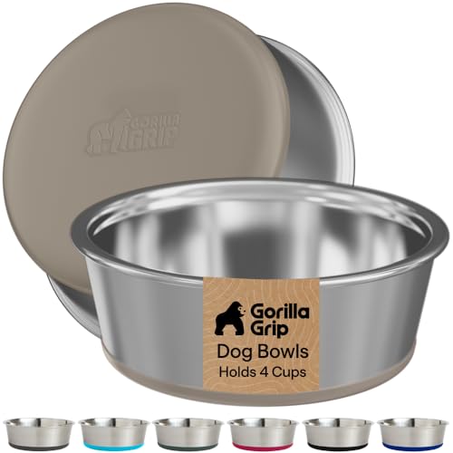 Dog Bowls Food Grade Stainless Steel (Beige / 4 Cup (Set of 2))