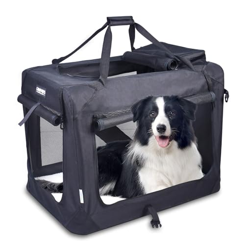3 Door Portable Collapsible Soft Dog Crate Carrier with Bed (4-Black)
