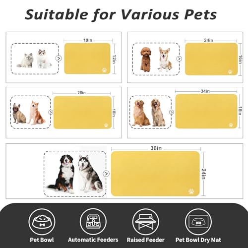 Dog Food Mat Absorbent Cat Mat for Food and Water (Paw Yellow / 28"L x 18"W)