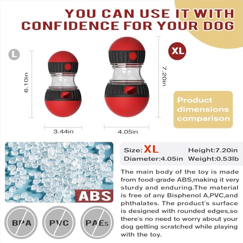 Dog Food Dispensing Puzzle Toy Adjustable Treat Dispenser Slow Feeder Pet Interactive Chase Toy Dog Enrichment Ball for Medium Large Dogs to Keep Them Busy (Red - Single - XL)
