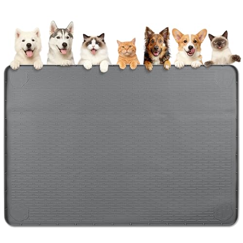 Dog Food Mat 70''x45'' Extra Large Dog Mat for Food and Water (70"L x 45"W / Dark Grey)