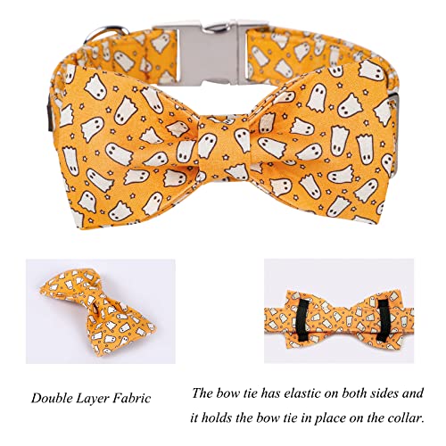 Halloween Dog Collar with Bowtie (A:Yellow Ghost / Medium (Pack of 1))