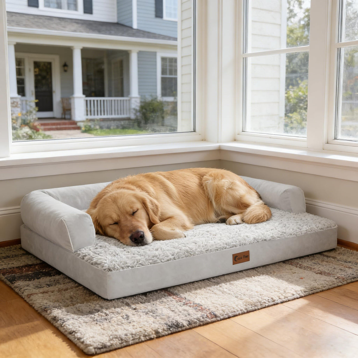 Waterproof Orthopedic Dog Bed for Large Dogs (Grey White / 36.0"L x 27.0"W x 7.0"Th)