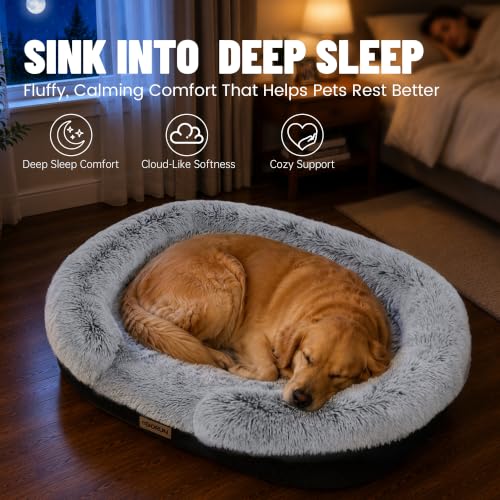 Fluffy Orthopedic Dog Beds Large Sized Dog (Gray / XL(48", UP to 110lbs))