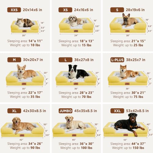 Waterproof Orthopedic Dog Beds for Extra Large Dog (53.0"L x 42.0"W x 8.5"Th / Spicy Mustard)