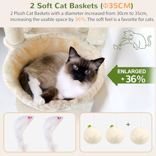 S74E Pro Heavy Duty Maine Coon Cat Tree for Large Cats (Beige / 74 inch)