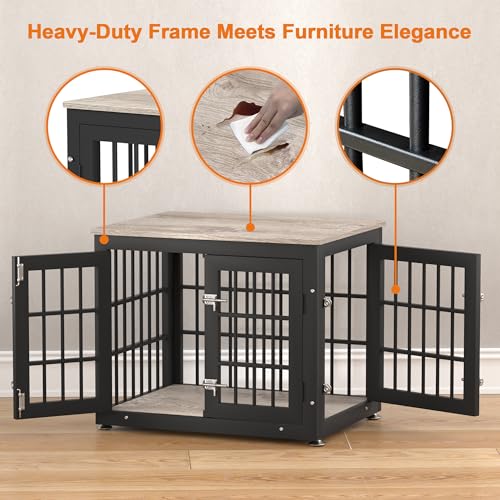 26" Heavy Duty Dog Crate Furniture for Small Dogs (Greige / 26.0"L x 20.5"W x 22.0"H)