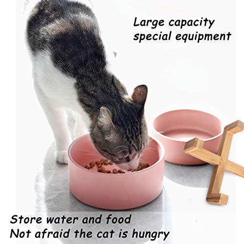 Pink Ceramic Dog Cat Bowl Set with Stand (Pink / Medium Size Dog Bowls 850ML*2)