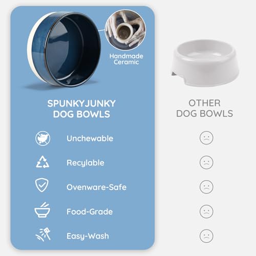 Ceramic Dog and Cat Bowl Set with Wooden Stand (1.7 cups / Pattern Blue × 2)