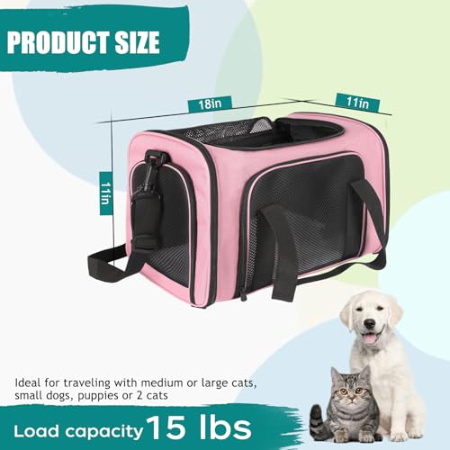 Dog Cat Carrier Pet Carriers for Small Medium Large Cats Dogs Carrier Soft Sided Small Puppy Carrier Purse 15 lbs Portable Foldable Airline Approved Dog Cat Travel Carrier Pink 18x11x11 (18.0"L x 11.0"W x 11.0"H / Pink)
