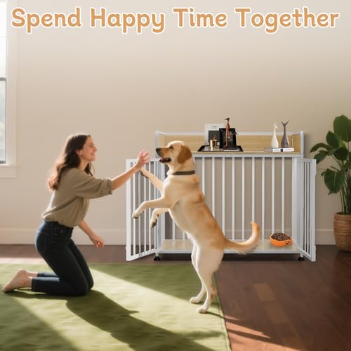 Furniture Style Dog Crate (Nature Wood & White)