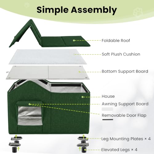 Outdoor Cat House Weatherproof Elevated Cat Bed (Green / L)
