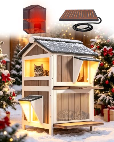 Outdoor Heated Cat House (Brown / Gable Roof - 26.8"W)