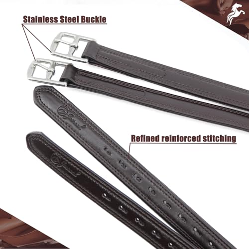 Stability English Stirrup Leathers with Strong Nylon Core for Equestrian Riding (54" / 135cm / Black Brown)