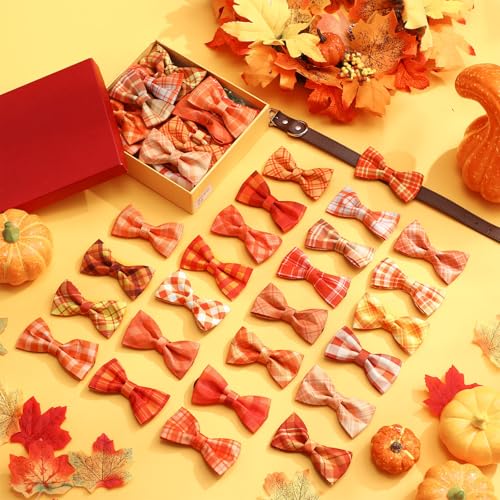 50 Pcs Fall Dog Bow Ties Bulk (Fall Plaid)