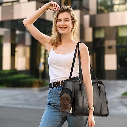 Fashion Dog Purse Pet Carrier Leather Bag for Small Dogs Cats Puppy (Black)