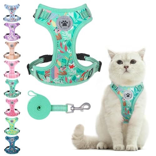 Cat Harness and Leash Set (Leaves Green / S (Chest: 11 - 16"))