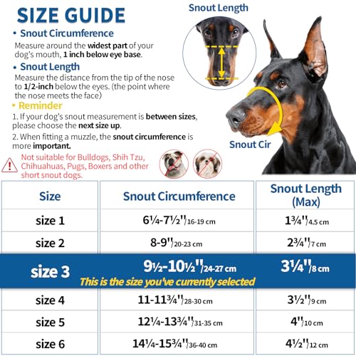 Dog Muzzle Basket Muzzle Anti Biting Chewing for Medium Large Dog (3 (Snout 9½-10½") / Black)