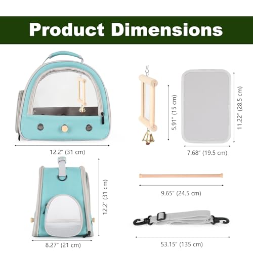 Portable Parrot Travel Cage Carrier with Small Swing Toy&Cage Colorful Toys Set Small Bird Parakeet Bag with Standing Perch Bird Carry Transport Bag (Green / 1.0"L x 1.0"W x 1.0"H)