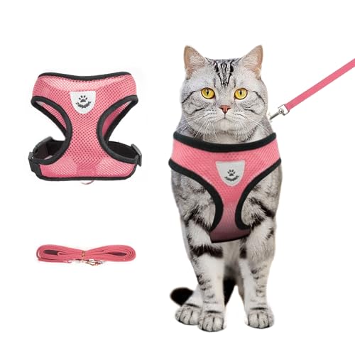 Pink Cat Harness and Leash Set (pink / M：(Neck:11.81" chest:14.56"-18.50"))