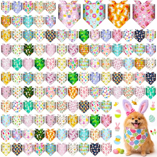 120 Pcs Spring Easter Dog Bandanas Bulk Dog Adjustable Cute Washable Triangle Kerchief Scarf Bibs for Small to Medium Pet Seasonal Party Costume Accessories