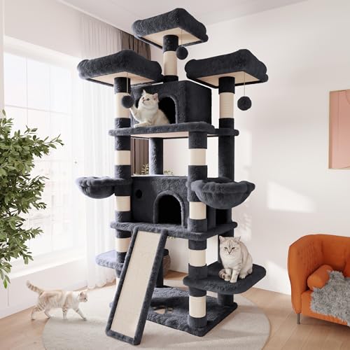 81 Inches Extra Large Cat Tree for Indoor Adult Cats (81in / Dark Grey)