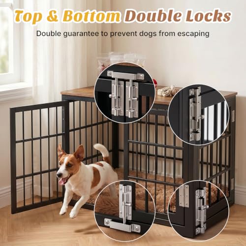 Dog Crate Furniture 38 Inch Indoor Crate Dog Cage Wooden Kennel (Black / 38.2"L x 25.0"W x 27.9"H)