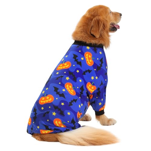 Dog Pajamas One Piece Light Comfy Pjs Pet Costume M (Large / Starry Pumpkins)