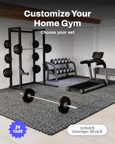 0.79" Thick Gym Flooring for Home Gym (Black/White / 96 Sq Ft (24 Tiles))