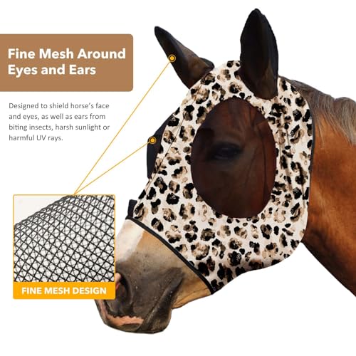 Super Comfort Stretchy Fly Mask Large Eye Space with UV Protection Soft on Skin with Breathability Leopard Print XL Extra Full Size (Extra Full Size / Leopard Print)