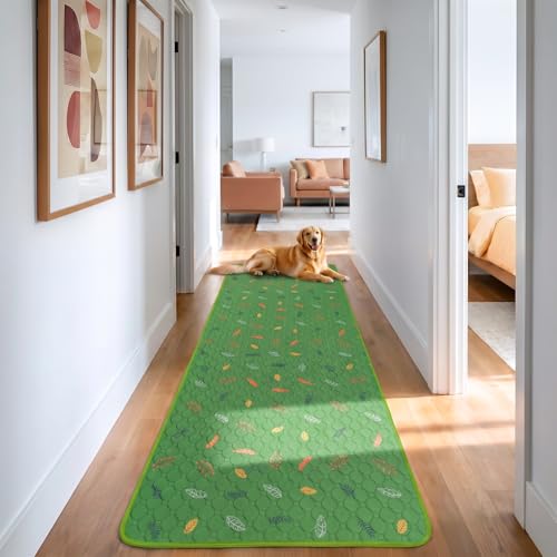 Washable Pee Pads for Dogs Large 24" x 72" 2 (Leaves - Green / Runner 24x72 Inch (Pack of 2))