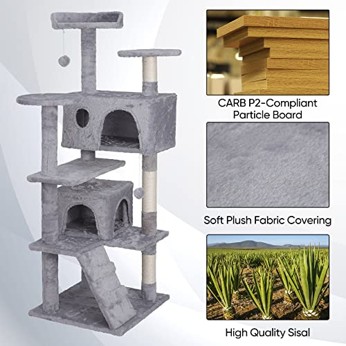 54 in Cat Tree Tower for Indoor Cats Multi (Light Grey)